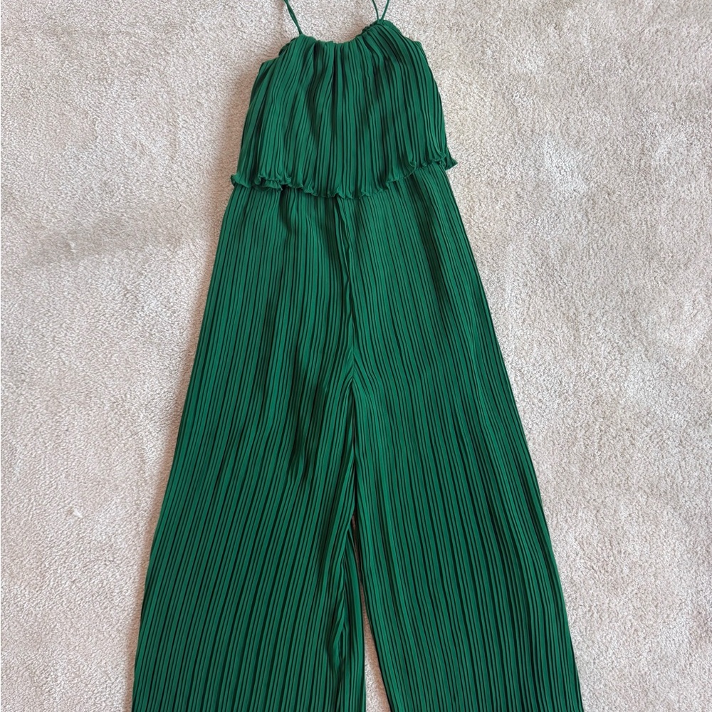 Zara Forest Green Pleated Jumpsuit